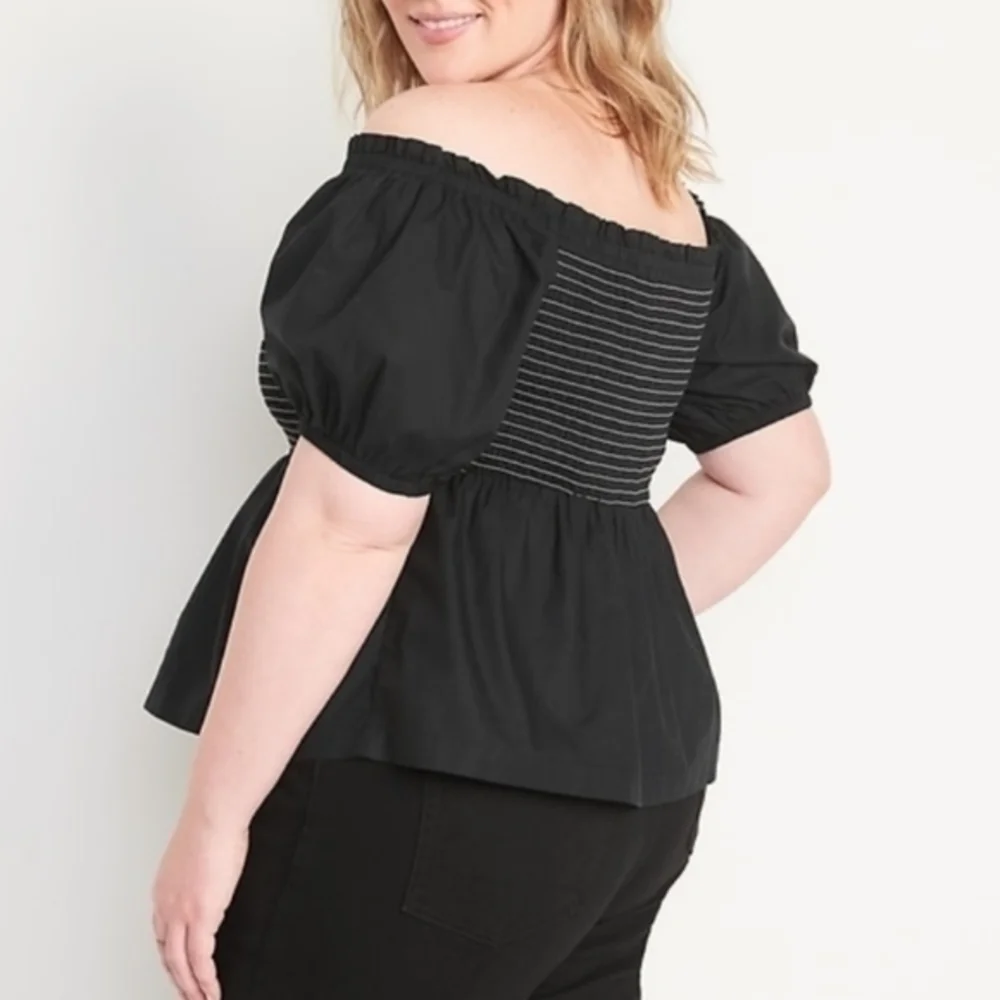 Old Navy Womens‎ XXL Black Smocked Off-The-Shoulder Puff Sleeve Peplum Top NEW
